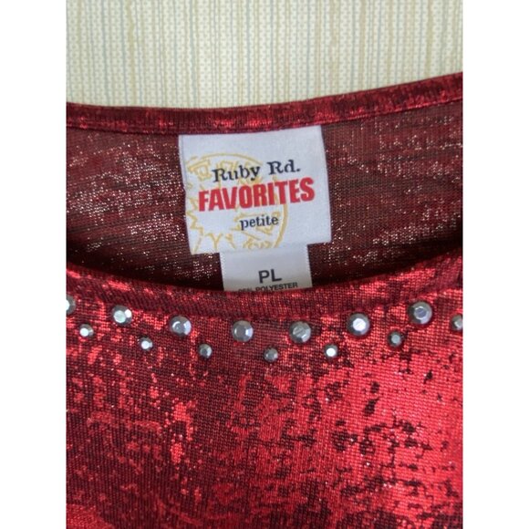 Ruby Rd. Size PL Red Shimmery Beaded Tunic Top Asymmetrical Hemline Petite NWT - Picture 2 of 6
